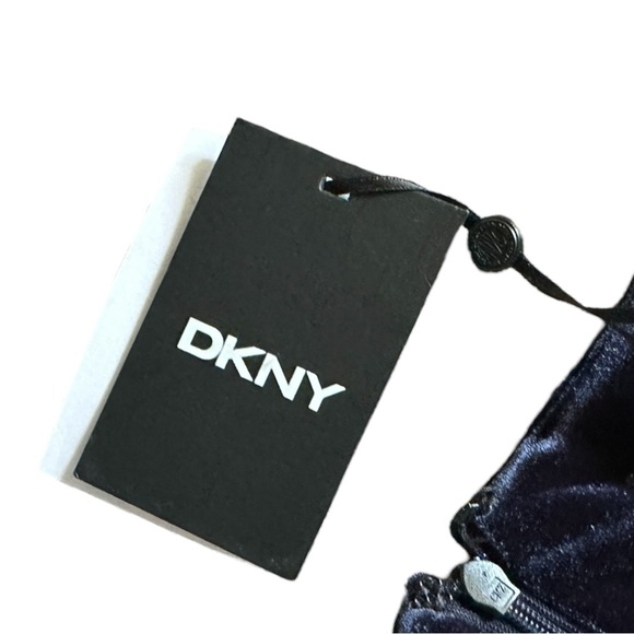 DKNY Velvet Sheath Dress NWT 10 Navy Tiered Flutter Sleeve Ruched Holiday Party - Picture 7 of 10
